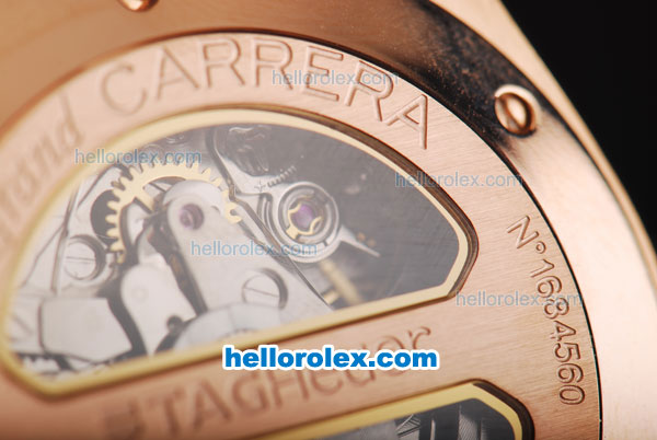 Tag Heuer Carrera Calibre 17 Swiss Valjoux 7750 Automatic Movement Rose Gold Case with Brown Dial - Rose Gold Stick Markers and Brown Leather Strap - Click Image to Close